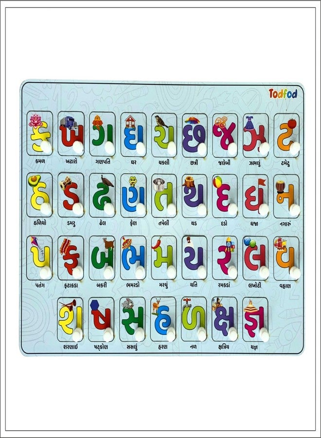 TodFod Wooden Gujarati Alphabets Puzzle with English Numbers | Knob Puzzle for Kids | Educational Learning Board | Safe & Non-Toxic | Preschool Toy - Image 3